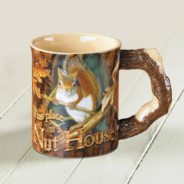 Faire-wild wings squirrel mug This Place is a Nut House-cute SQUIRREL SCULPT MUG 16oz